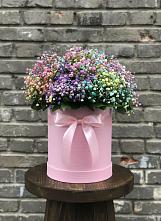 Цветочная композиция из Гипсофила и Розы в шляпной коробке в Кунгуре