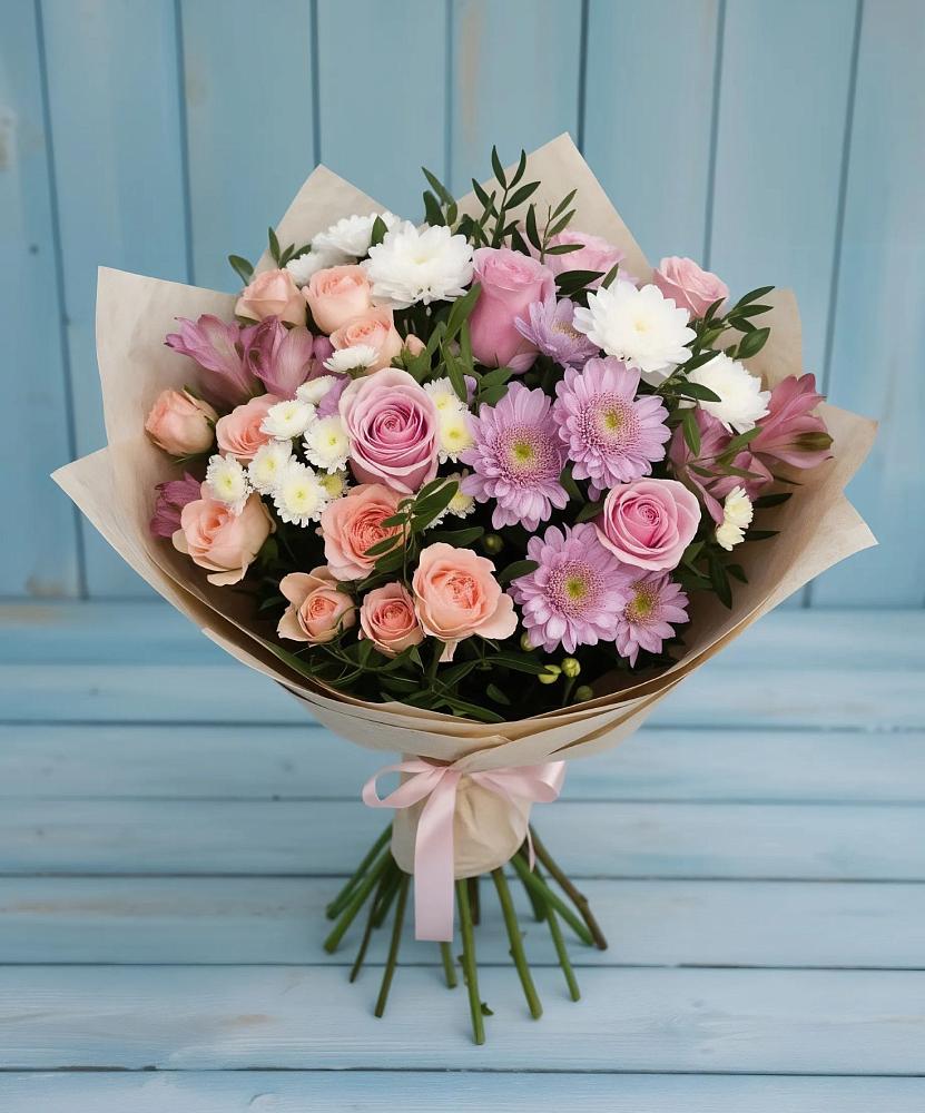 Букет цветов из: Хризантемы, Розы и Альстромерии в Кунгуре