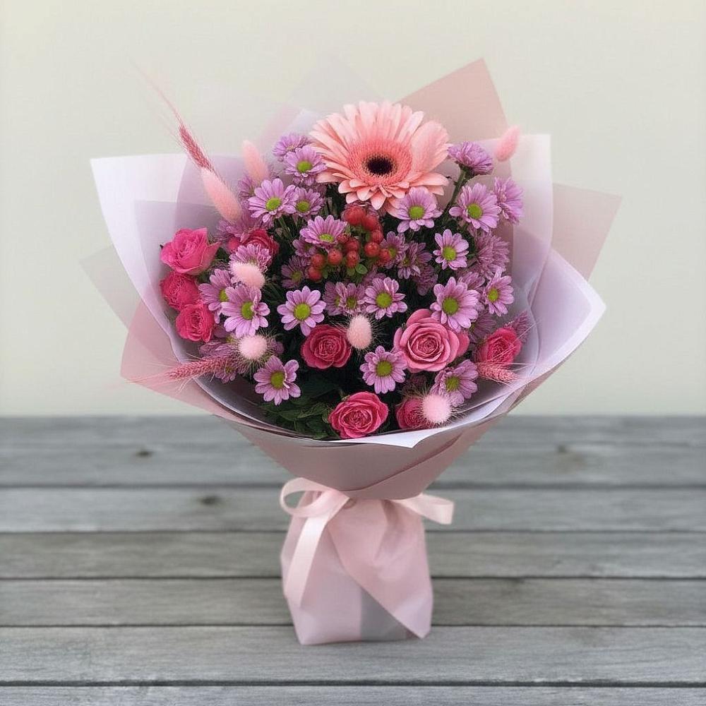 Букет цветов из: Розы, Герберы и Хризантемы в Кунгуре
