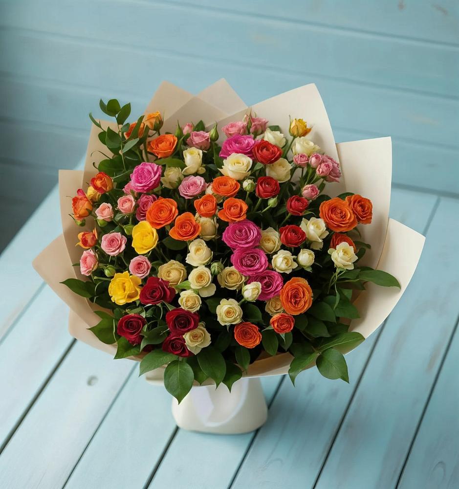 Букет Микс из разноцветных кустовых роз в Кунгуре