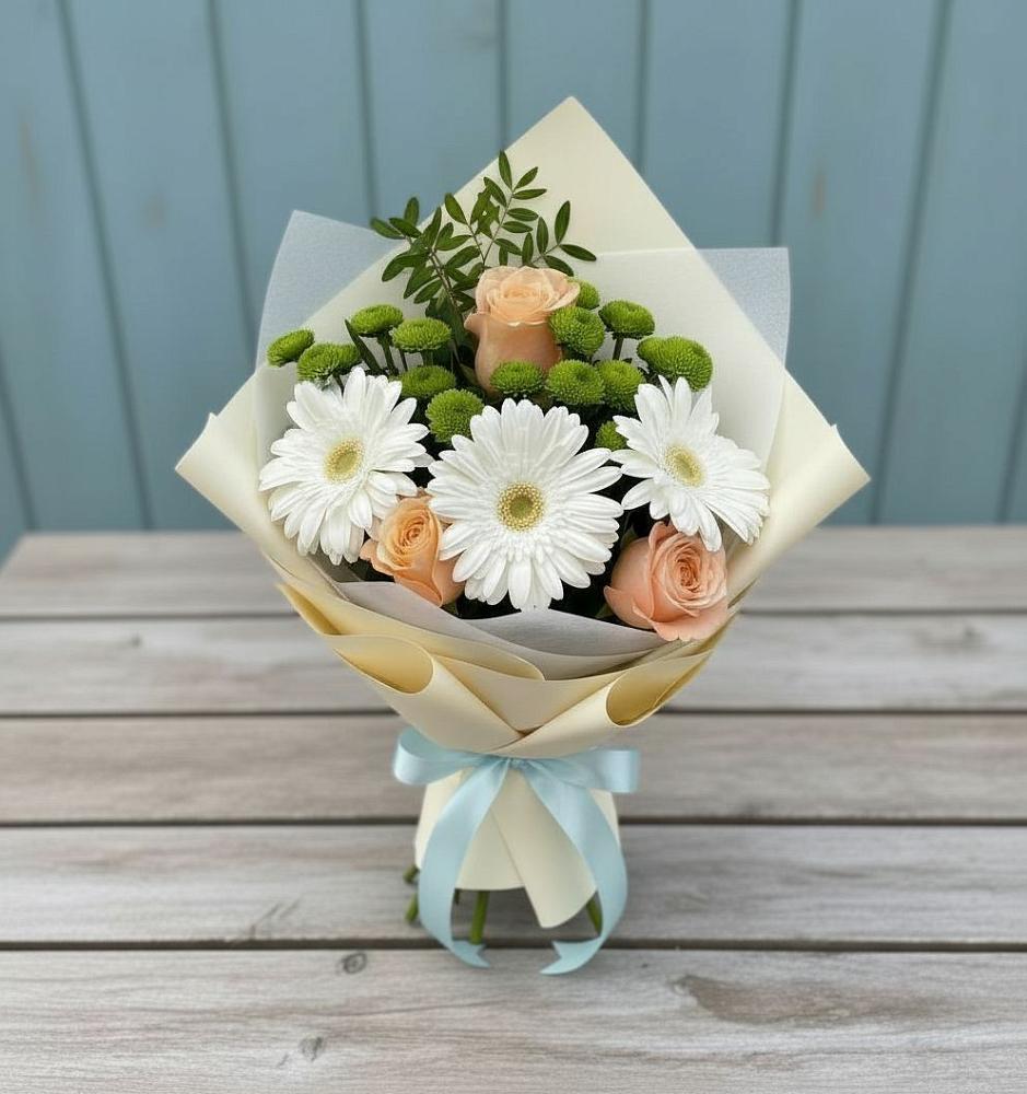 Букет цветов из: Герберы, Розы и Хризантемы в Кунгуре