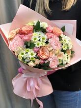 Букет нежные объятья в Кунгуре Букет цветов из: Гвоздики, Розы и Хризантемы в Кунгуре