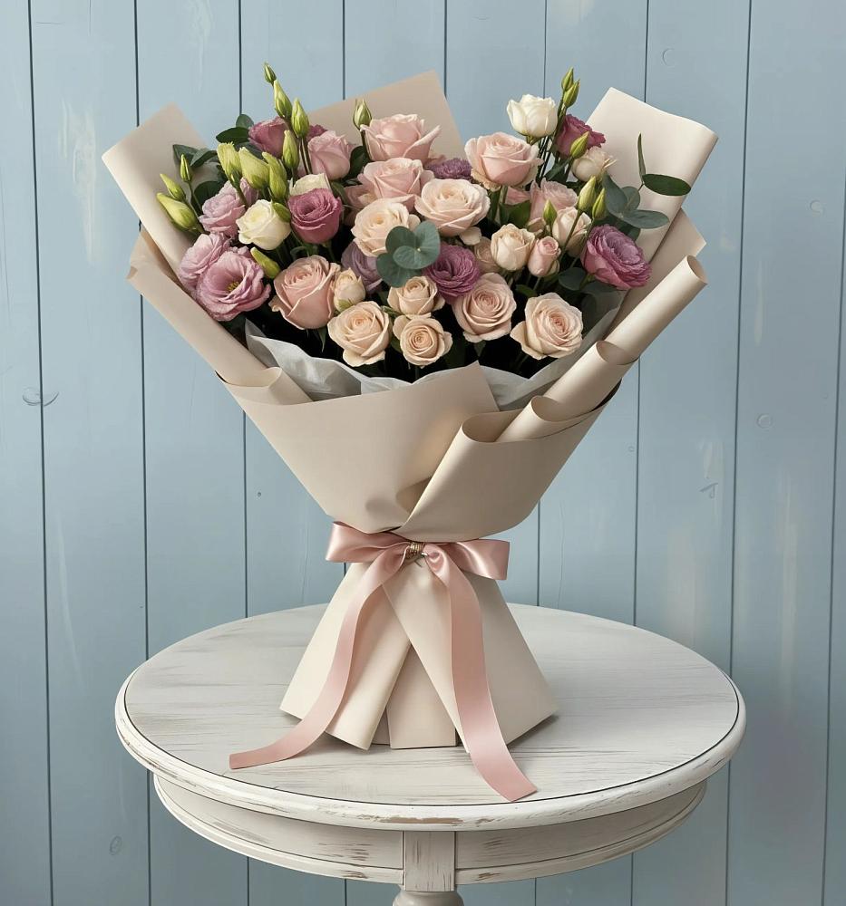 Букет цветов из: Розы и Лизиантусы в Кунгуре