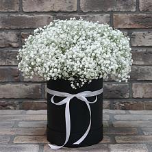 Цветочная композиция из Гипсофила в шляпной коробке в Кунгуре